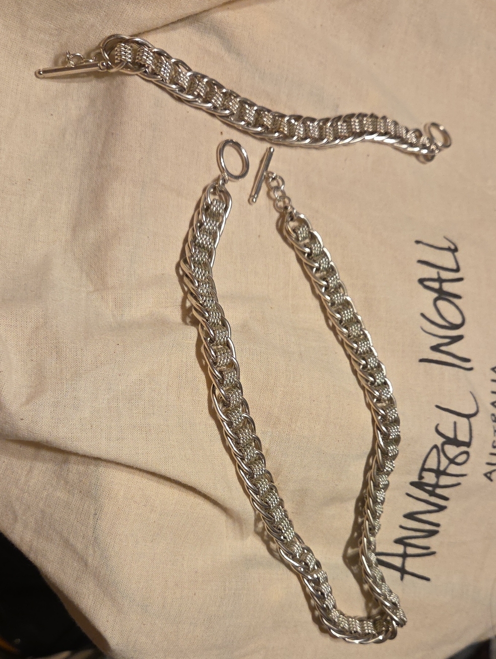 Silver-Tone Unisex Braided Chain Necklace and Bracelet Set